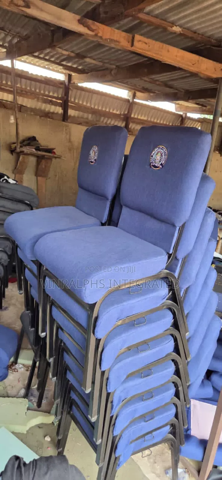 Plain Blue Medium Size Church Chair With Logo