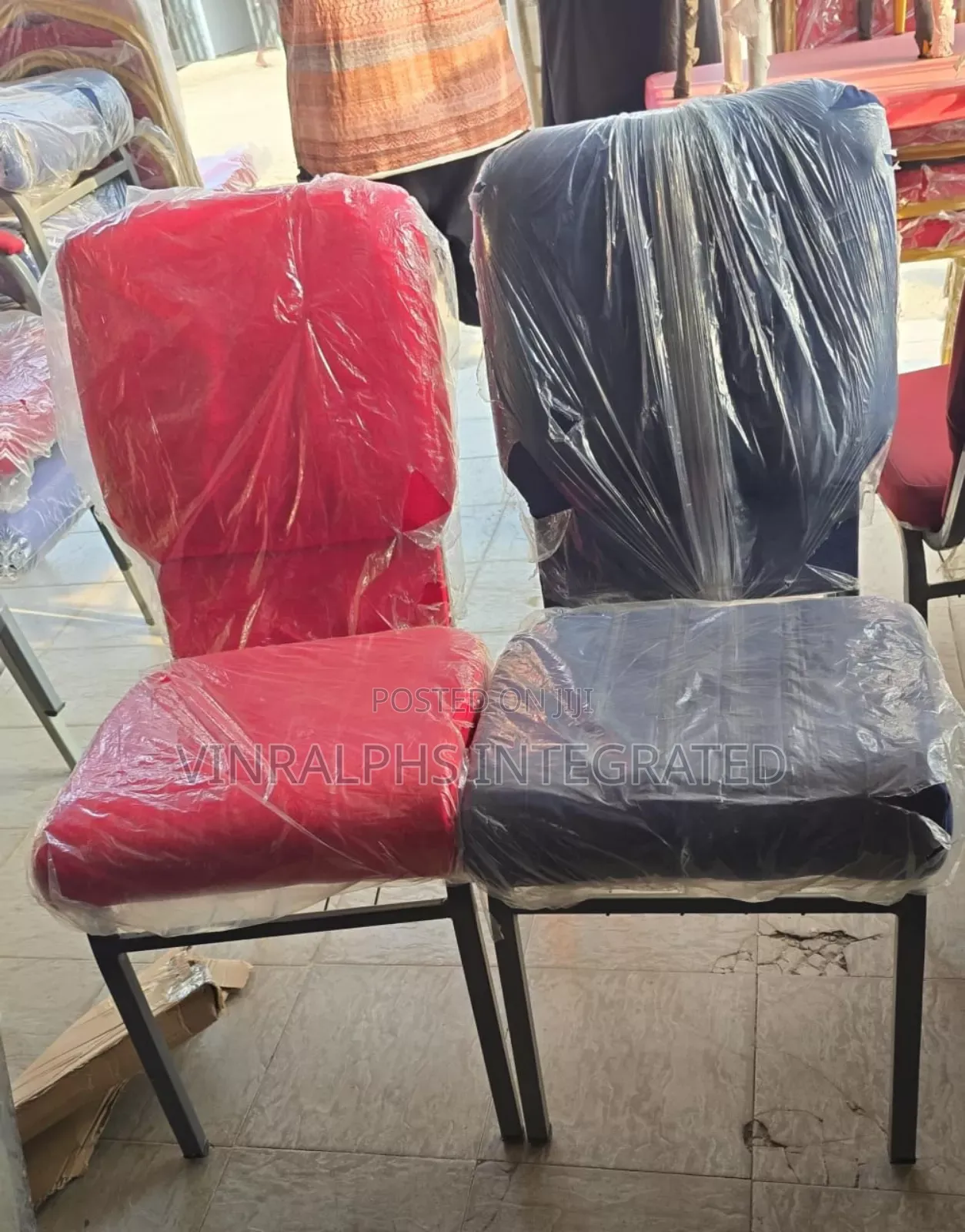 Red and Blue Medium Size Church Chair With Carrying Rack