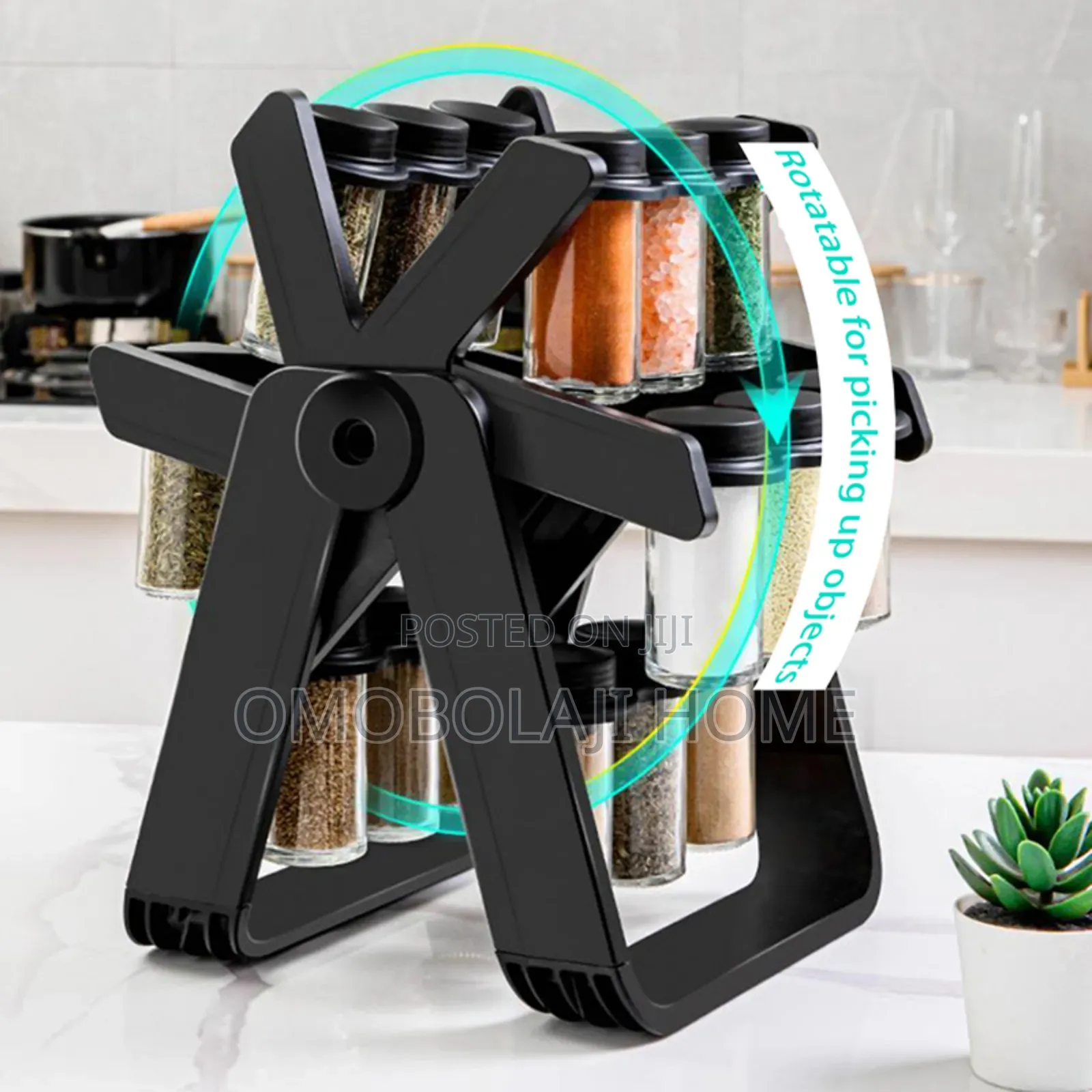 18 Glass Jar Rotating Spice Rack Kitchen Countertop Spices Organizer