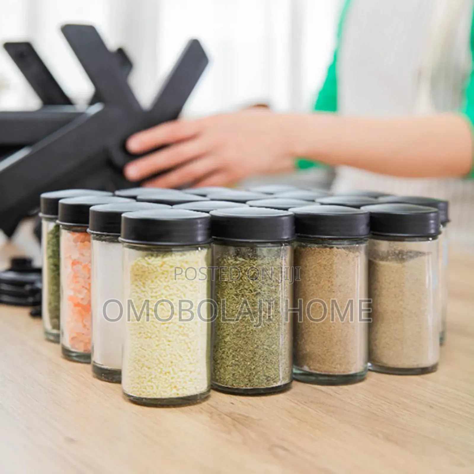 18 Glass Jar Rotating Spice Rack Kitchen Countertop Spices Organizer