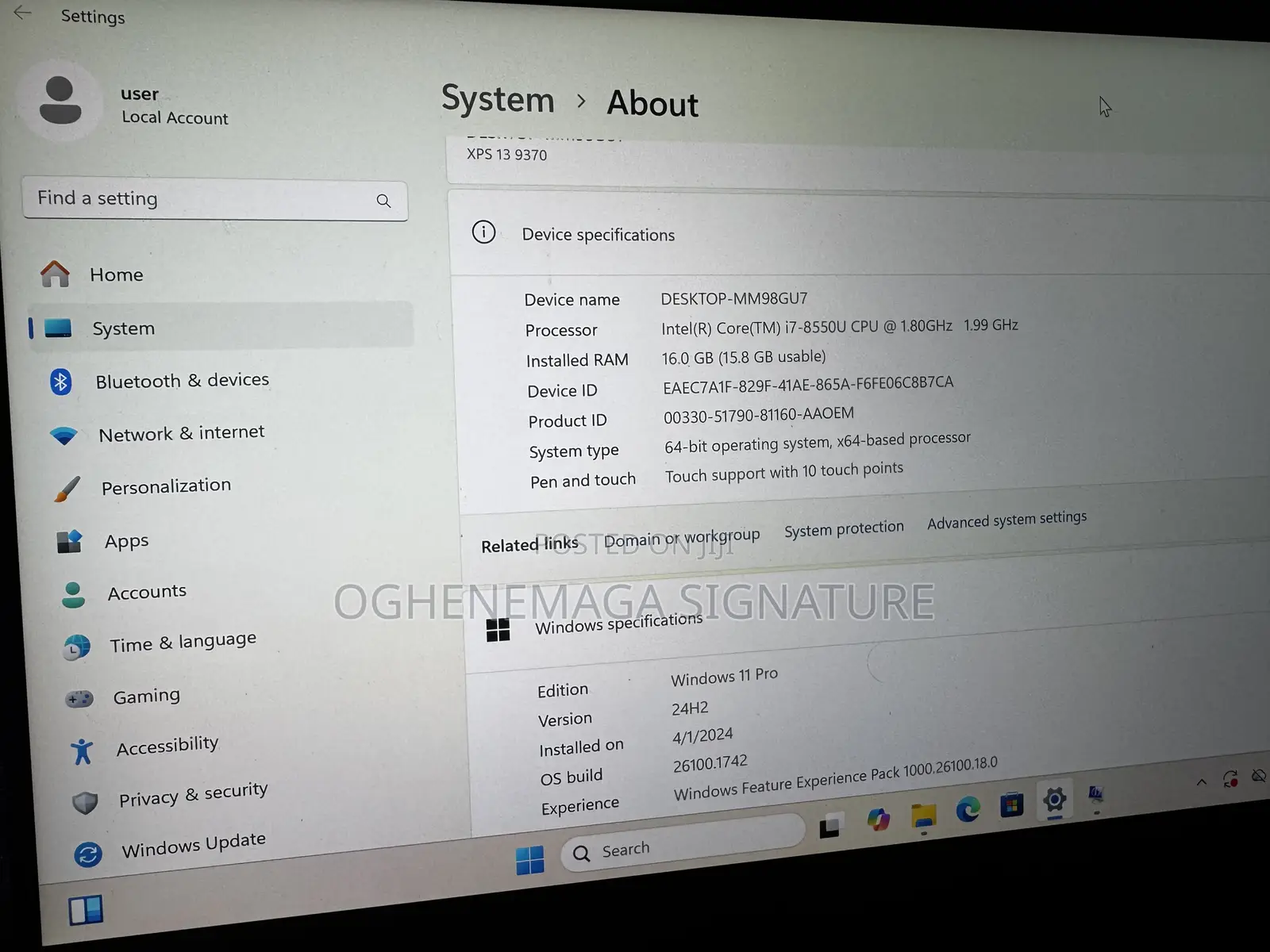 Laptop Dell XPS 13 16GB Intel Core i7 SSD 512GB