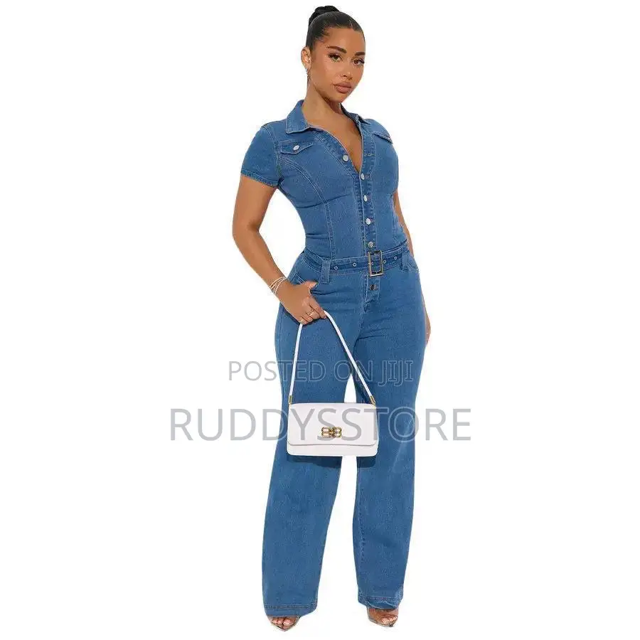 Luxury Denim Belted Jumpsuit