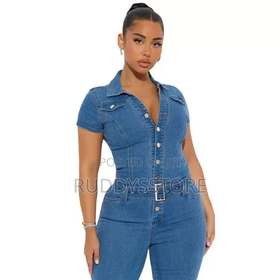 Luxury Denim Belted Jumpsuit