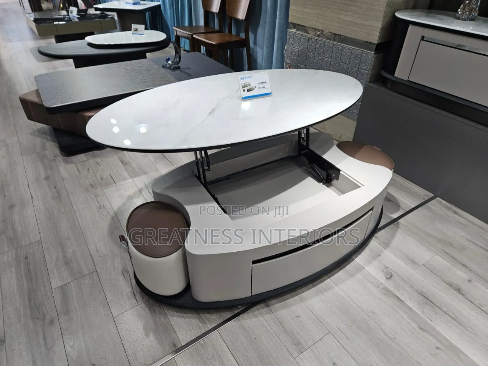 Luxurious Modern Oval Lift-Top Coffee Table