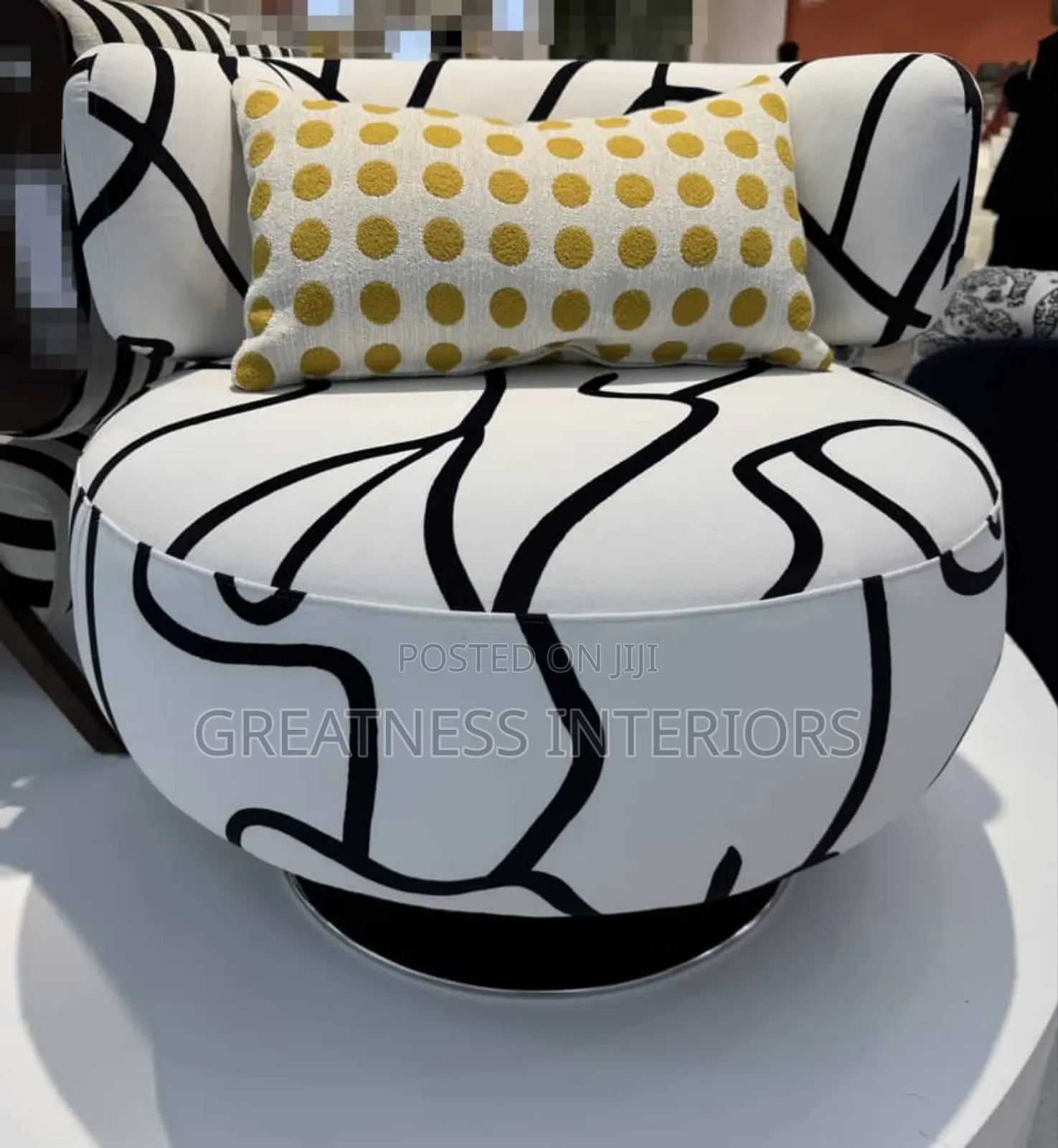 Modern Round Swivel Chair -Black White Pattern