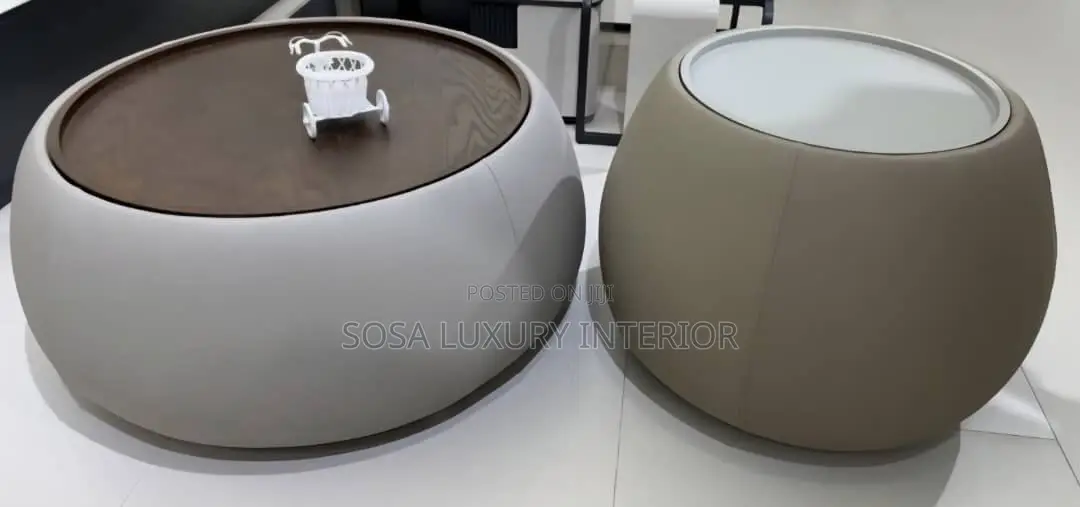 Modern Round Coffee Table and Ottoman Set Beige and White