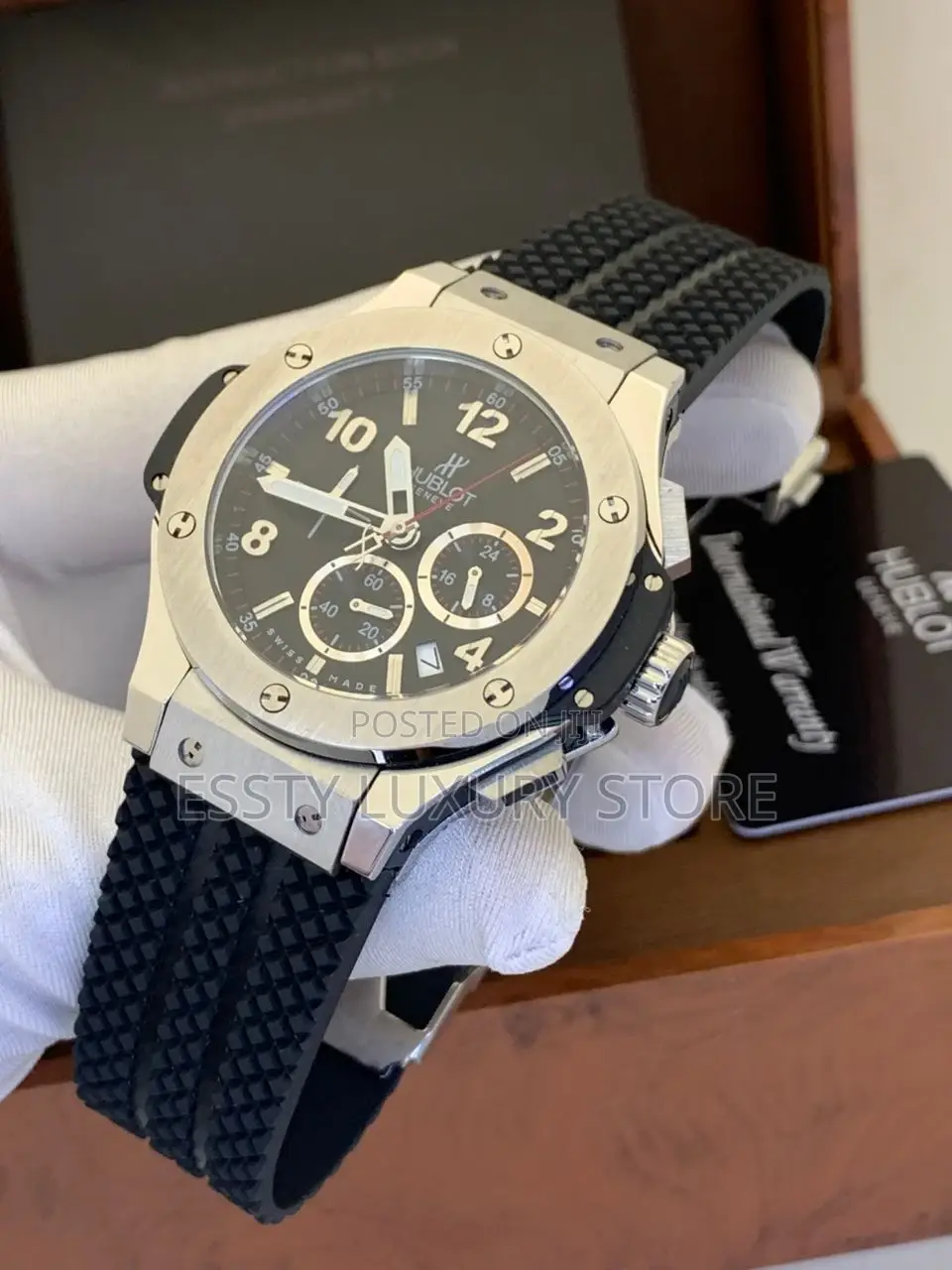 High Quality Hublot Chronograph All Black Rubber Strap Wrist Watch