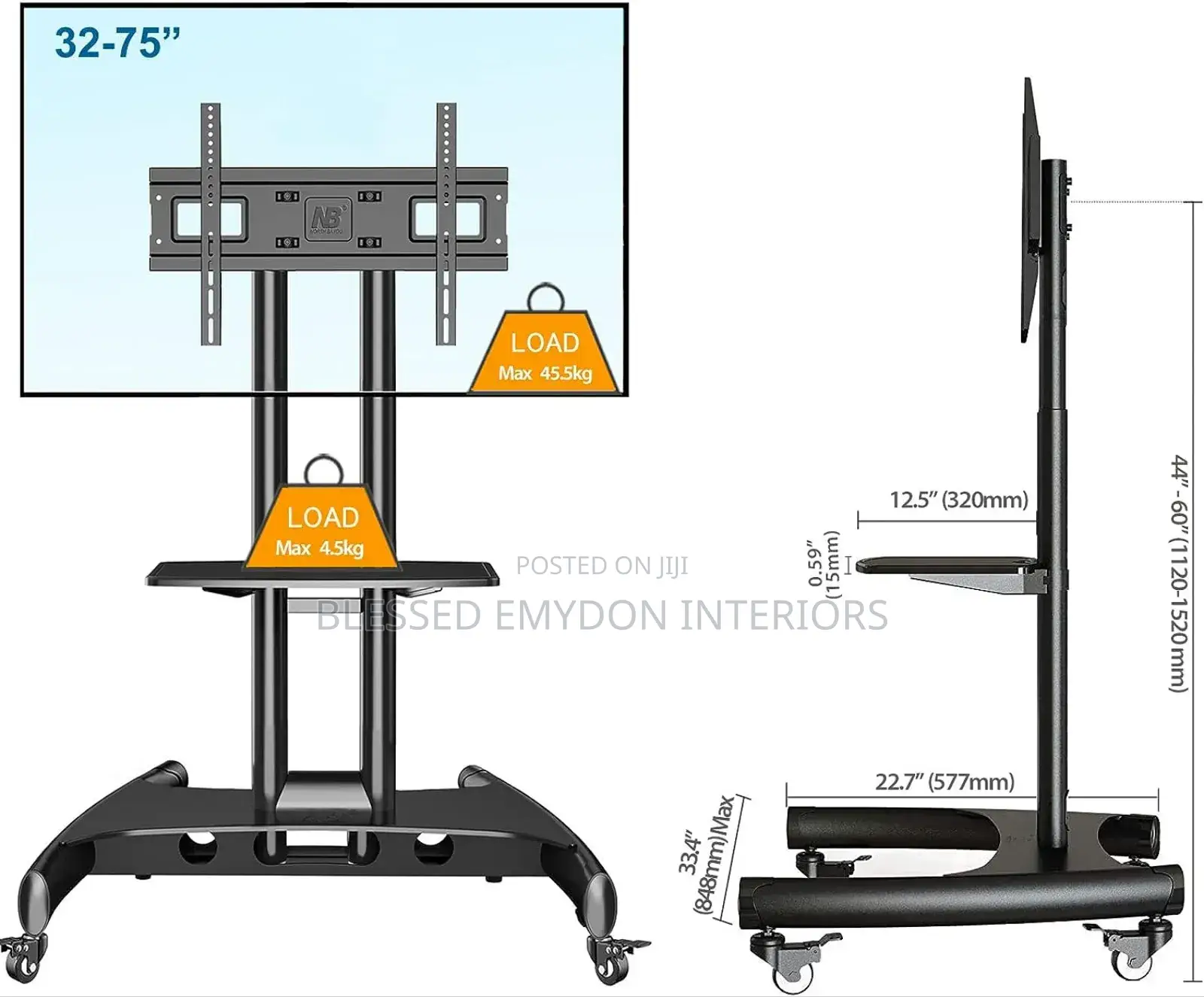 Mobile Tv Cart Stand With Wheels for 32′′-75′′ Tv’S(Ava1500-60-1p)