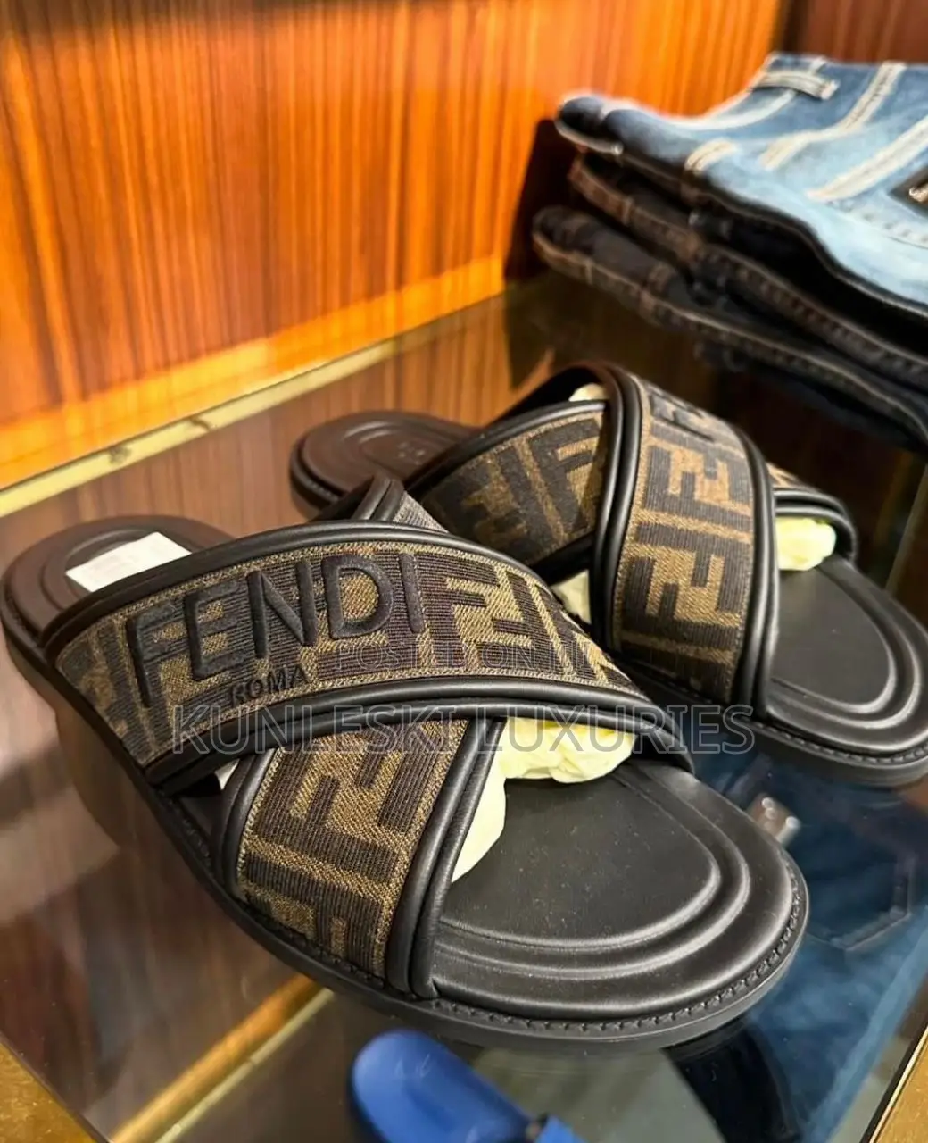 Original Fendi Ff-Jacquard Slippers