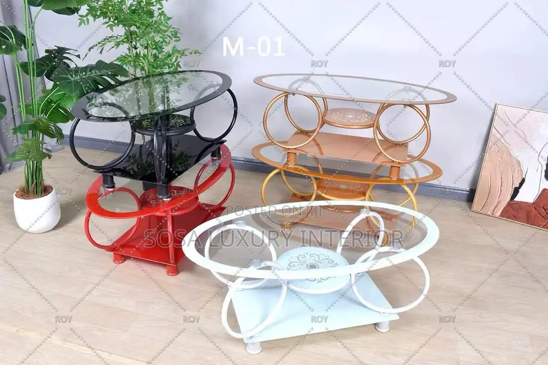 Modern Multi-Tier Oval Coffee Table With Glass Top