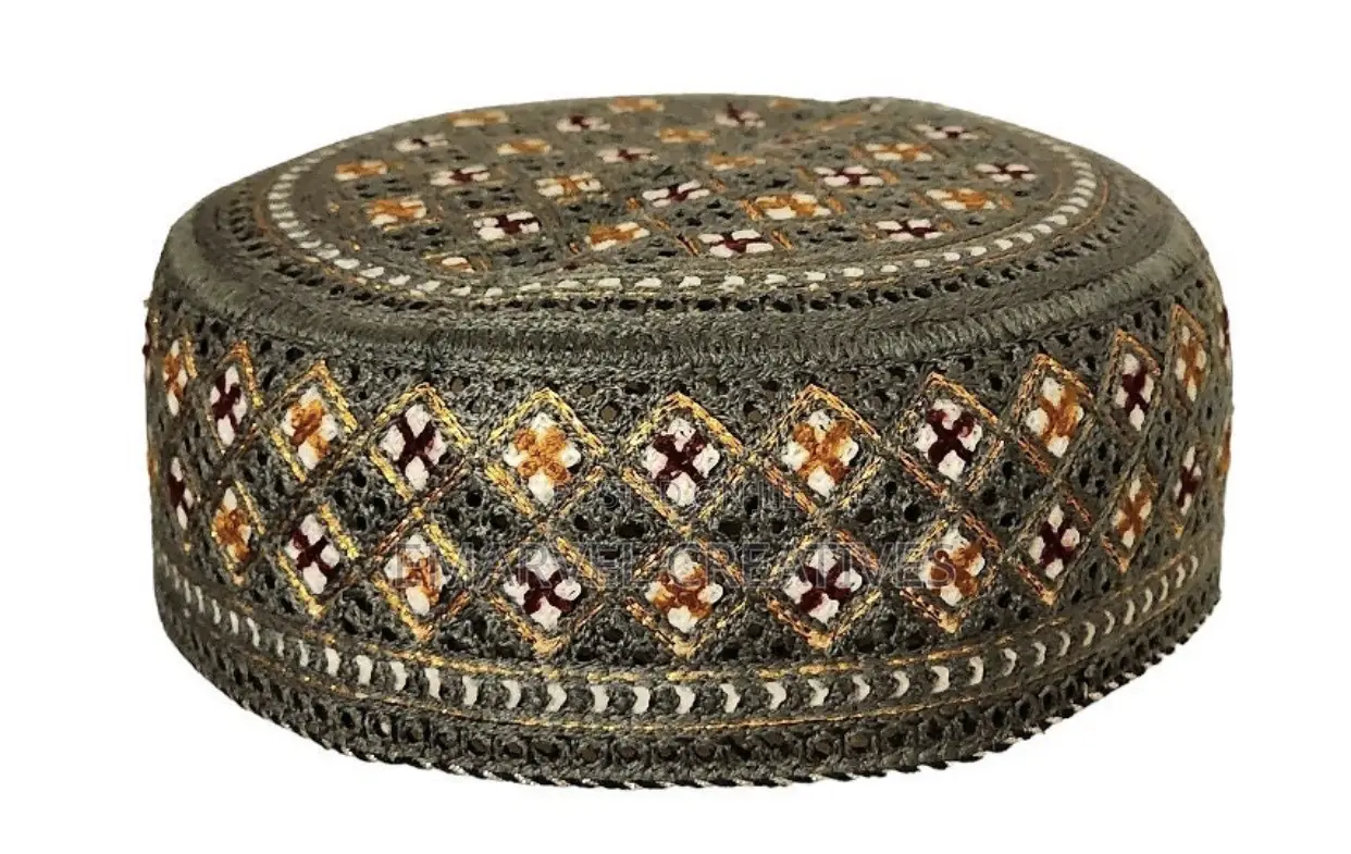 Embroidered Men's Cap, Traditional Round Kufi Hat (22 Inch)