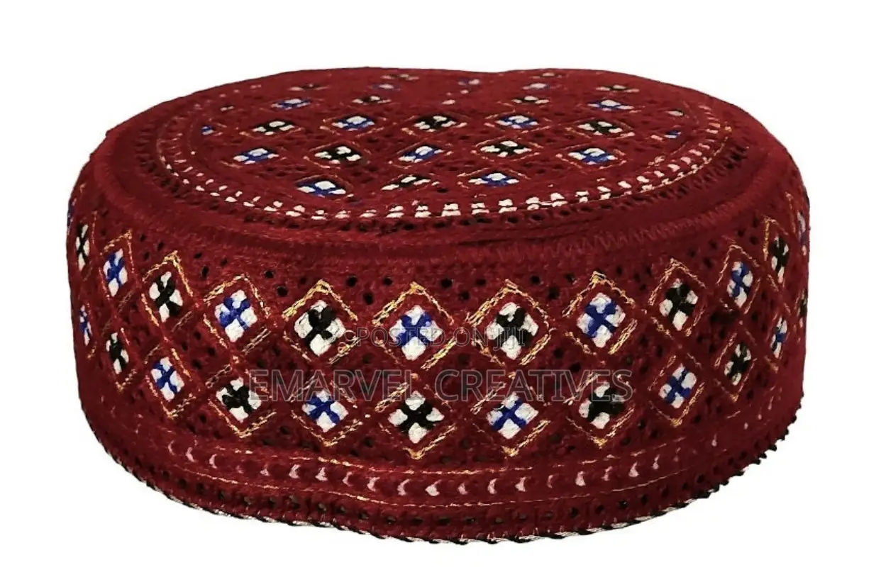 Embroidered Men's Cap, Traditional Round Kufi Hat (22 Inch)