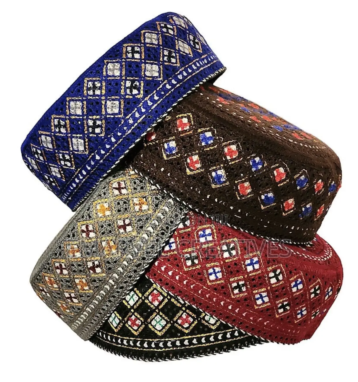 Embroidered Men's Cap, Traditional Round Kufi Hat (22 Inch)