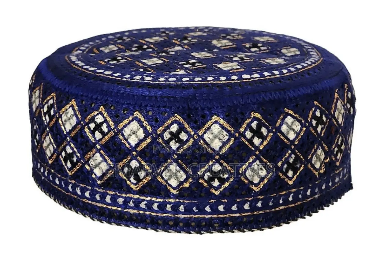 Embroidered Men's Cap, Traditional Round Kufi Hat (22 Inch)
