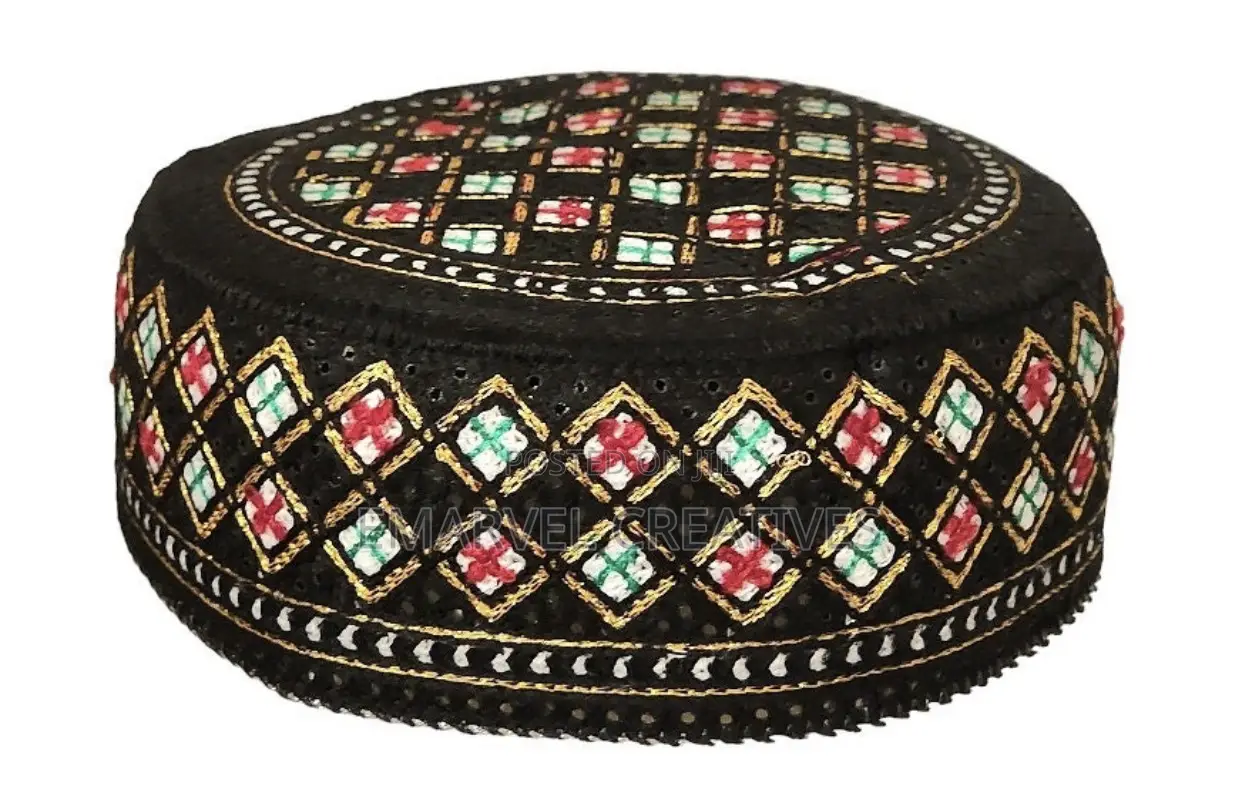 Embroidered Men's Cap, Traditional Round Kufi Hat (22 Inch)