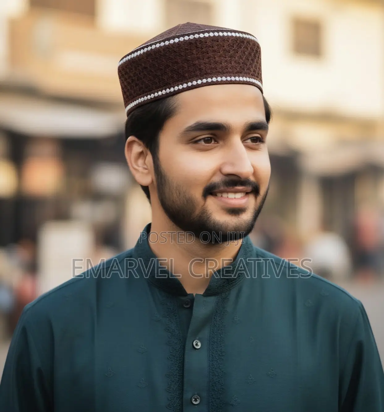 Embroidered Kufi Cap: Traditional Muslim Style, 22.5 Inch