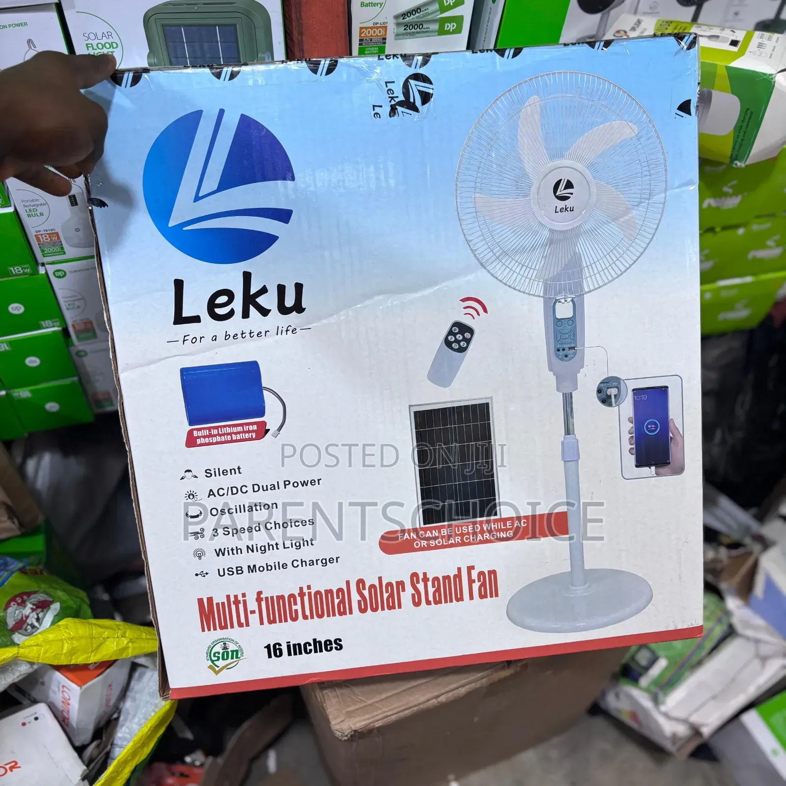 Leku 16-Inch Multi-Functional Solar Stand Fan