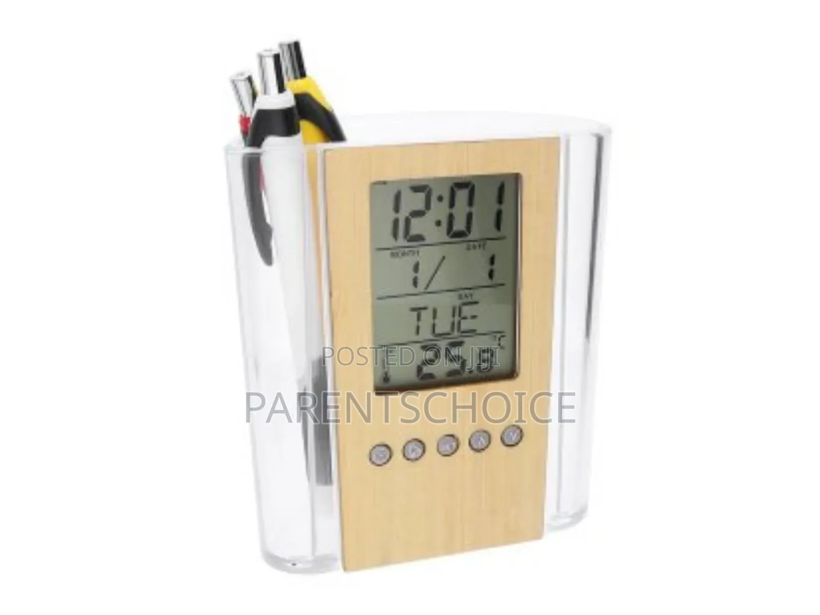 Desktop Digital Alarm Clock-Wooden Pen Stand With Clock