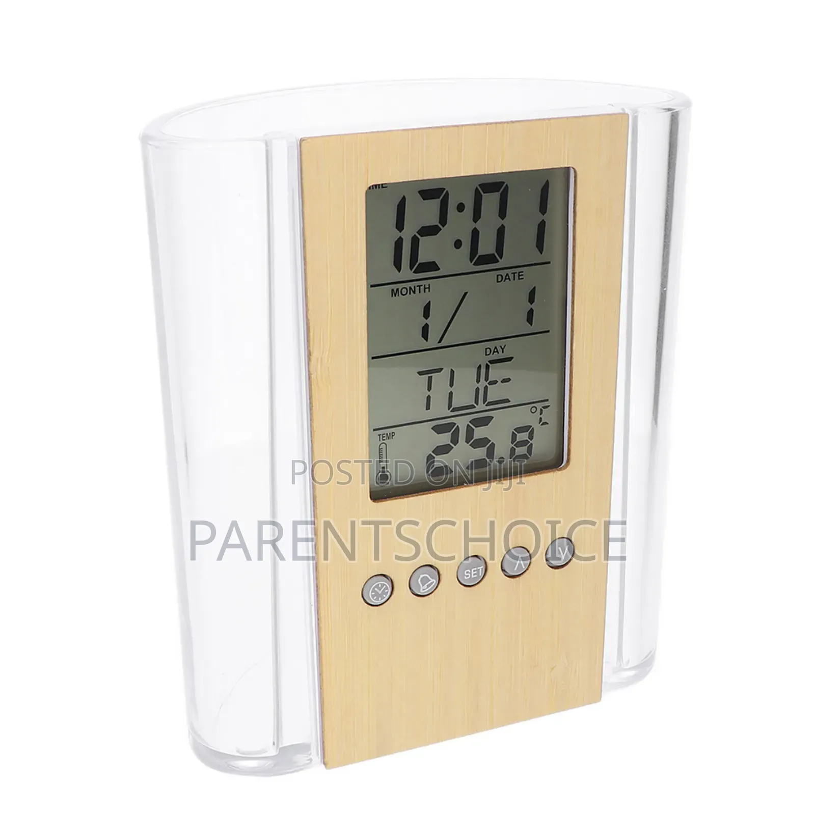 Desktop Digital Alarm Clock-Wooden Pen Stand With Clock