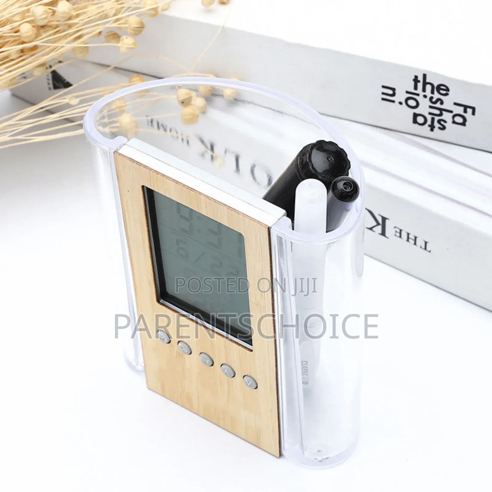 Desktop Digital Alarm Clock-Wooden Pen Stand With Clock