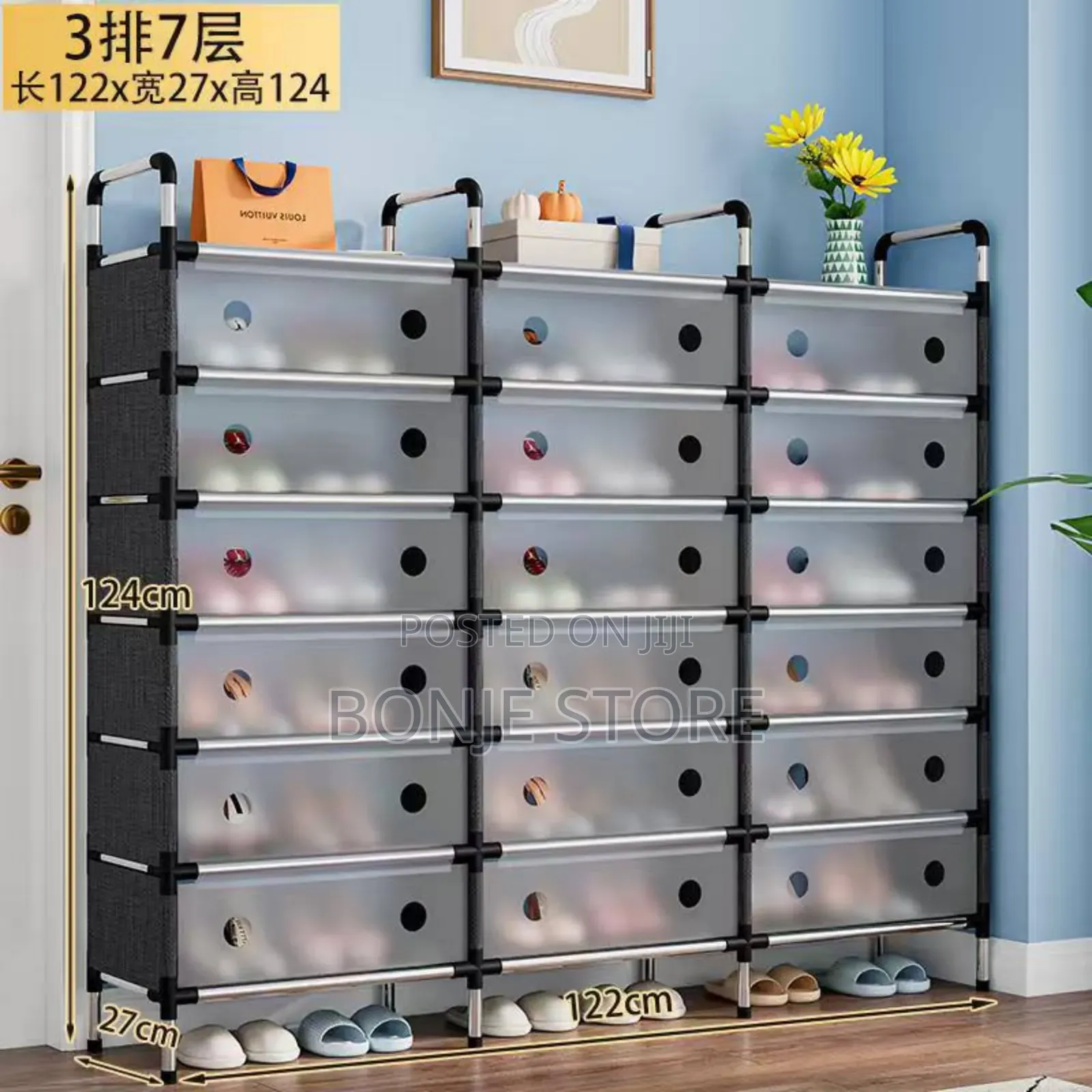 6 Layer 18 Column 3in1 Shoe Rack With Dust Proof Cover