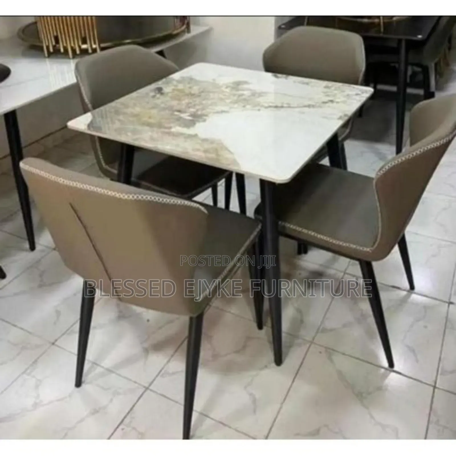 Square Marble Dinning Table + 4 Leather Chairs Only Prepaid