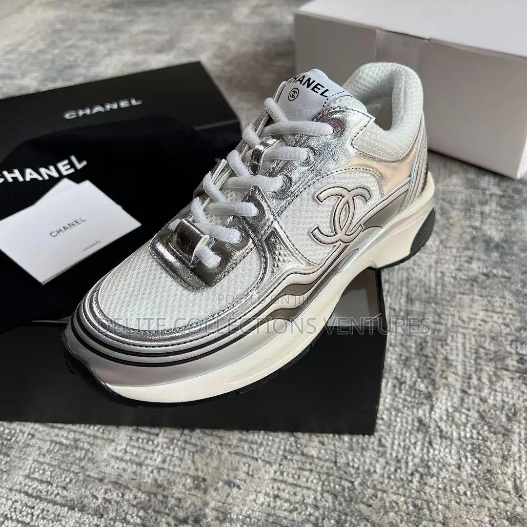 *Chanel Cc Logo Chunky Sneaker •* *Silver Calfskin -//-Black White