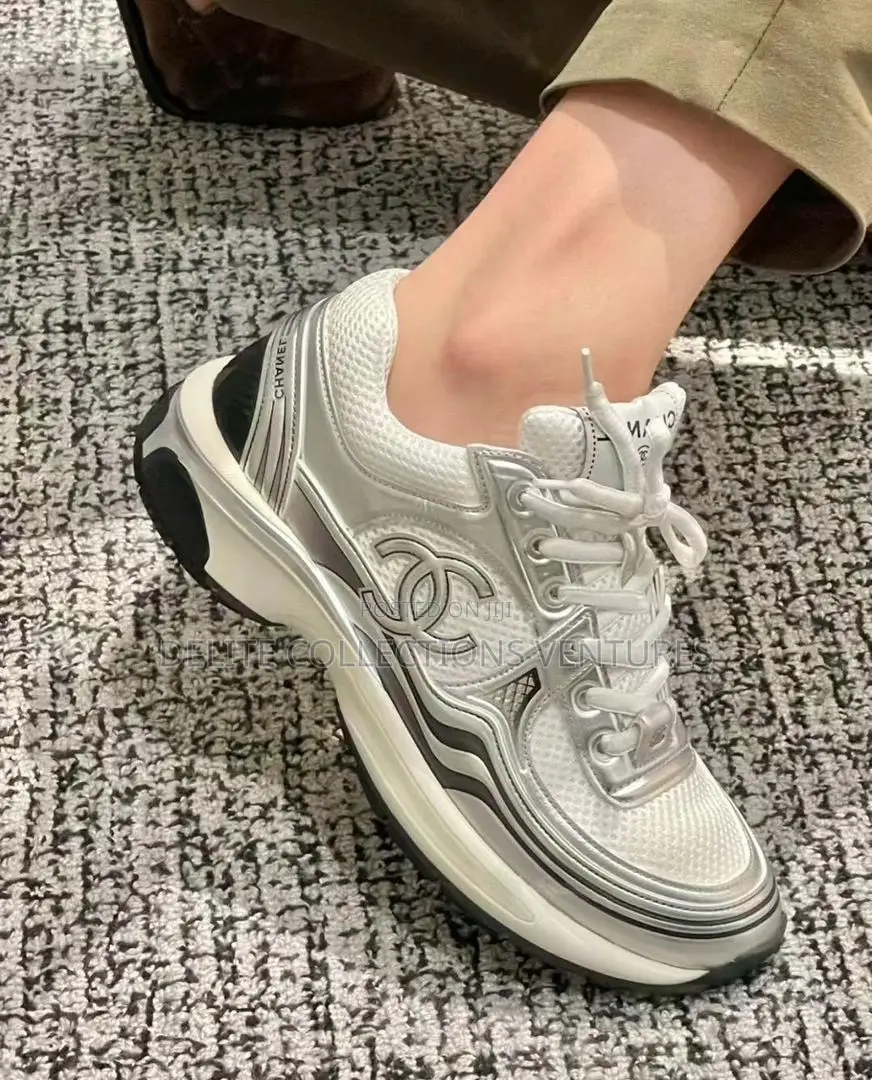 *Chanel Cc Logo Chunky Sneaker •* *Silver Calfskin -//-Black White