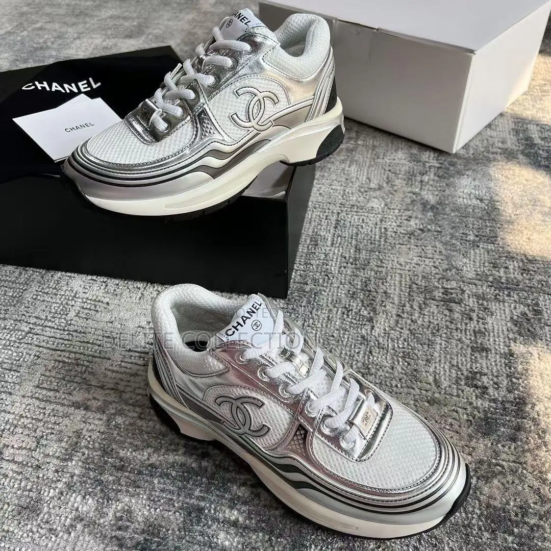 *Chanel Cc Logo Chunky Sneaker •* *Silver Calfskin -//-Black White