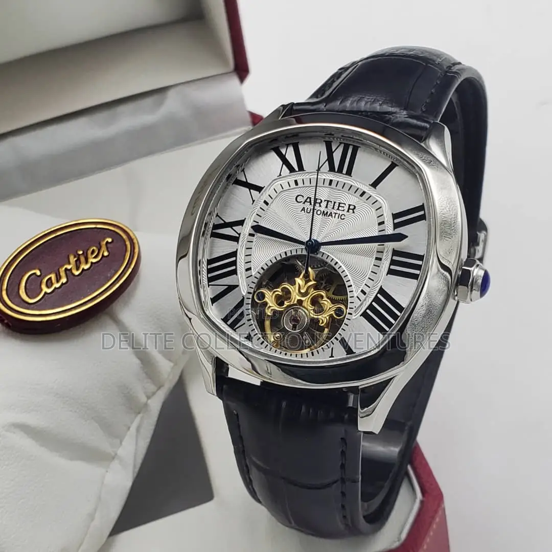 Cartier Male Watch Leather Strap Automatic System