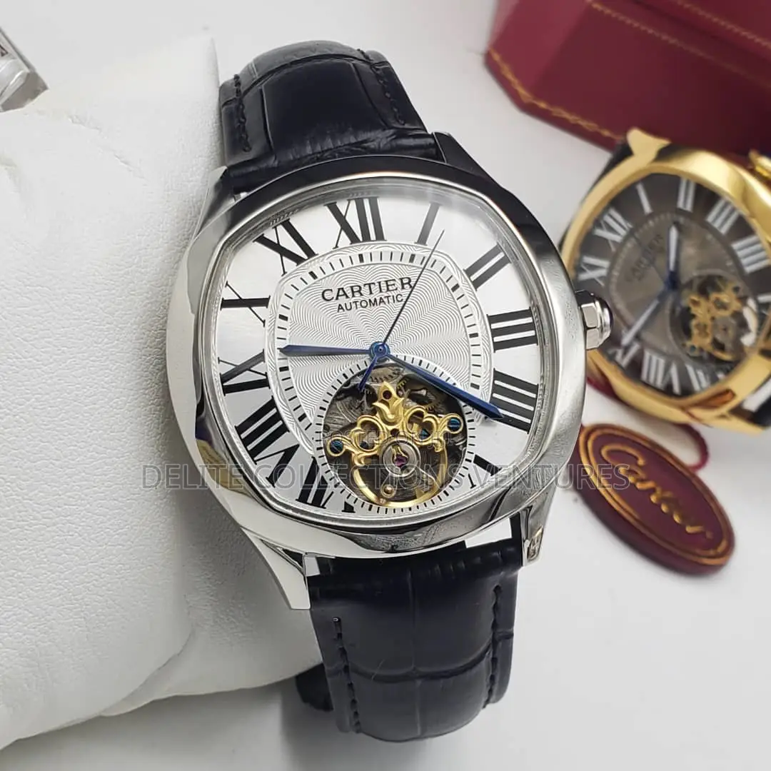 Cartier Male Watch Leather Strap Automatic System
