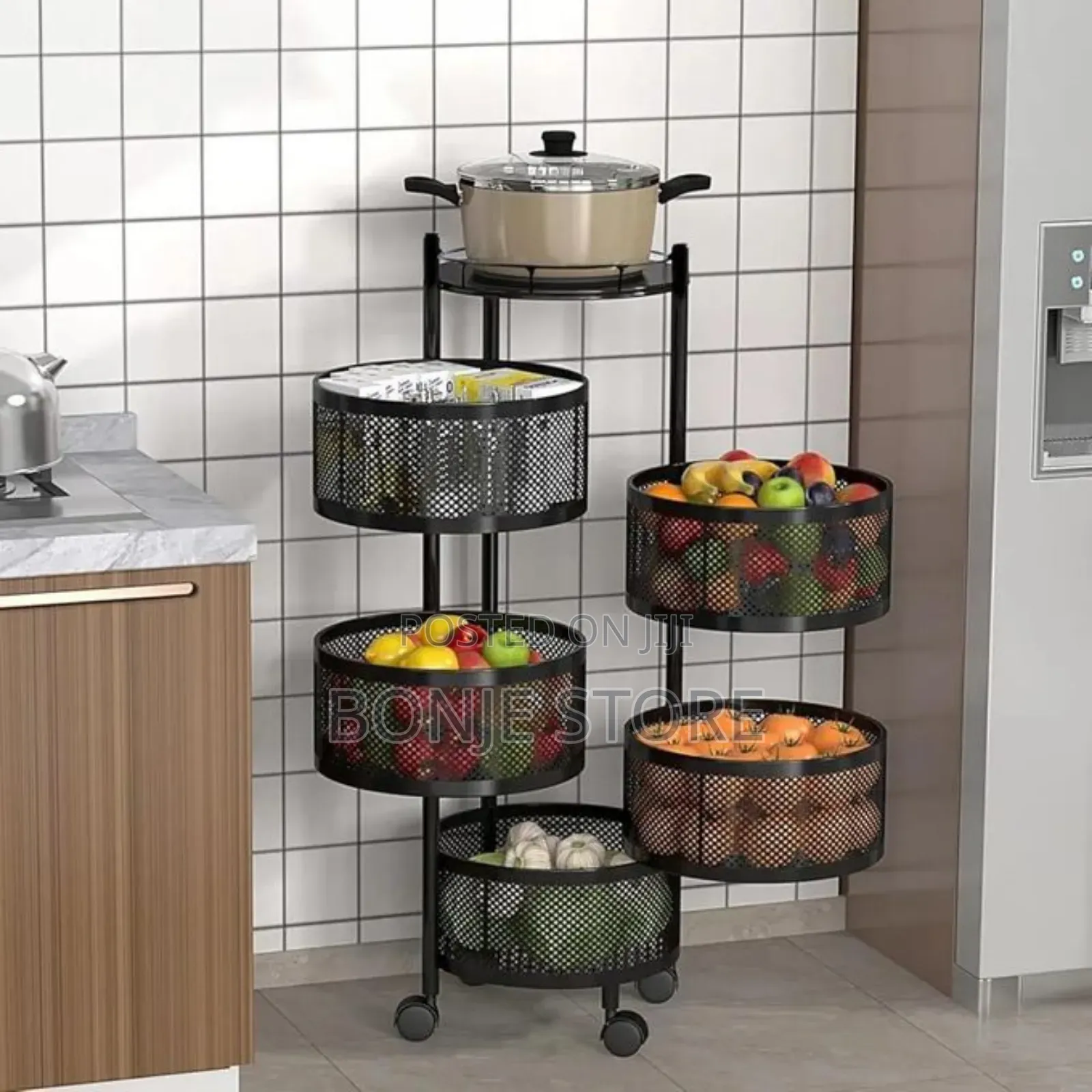 5 Layer Round Shape Kitchen Storage Rack, Rotating Rack, Fruit Basket