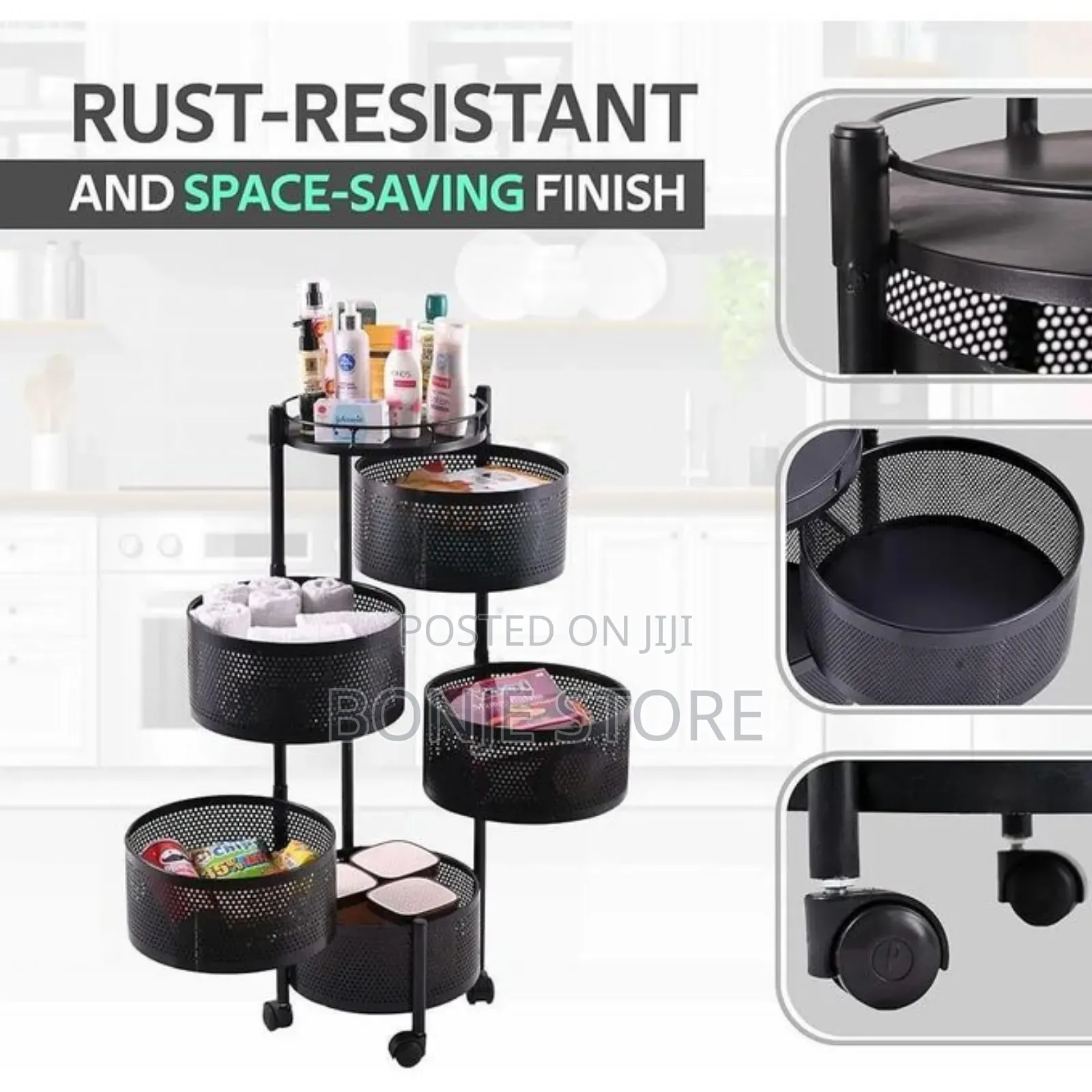5 Layer Round Shape Kitchen Storage Rack, Rotating Rack, Fruit Basket