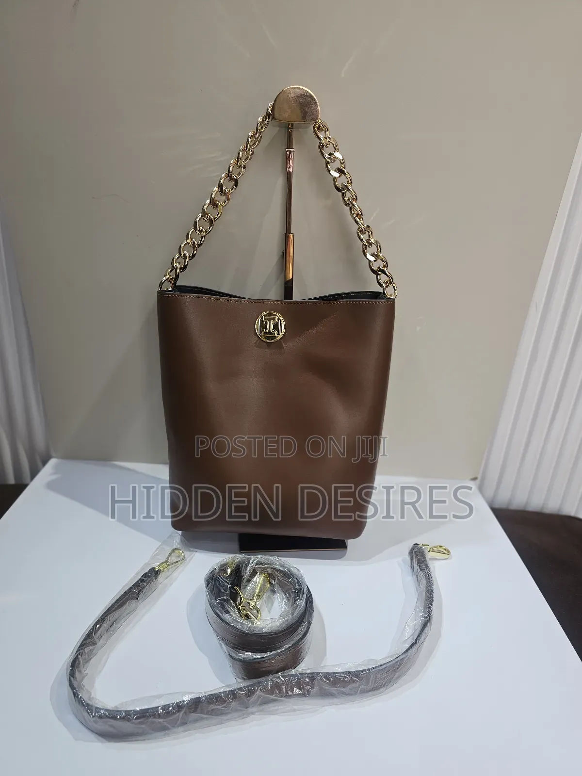 H Buckle, 3 Detachable Strap Bag- Brown