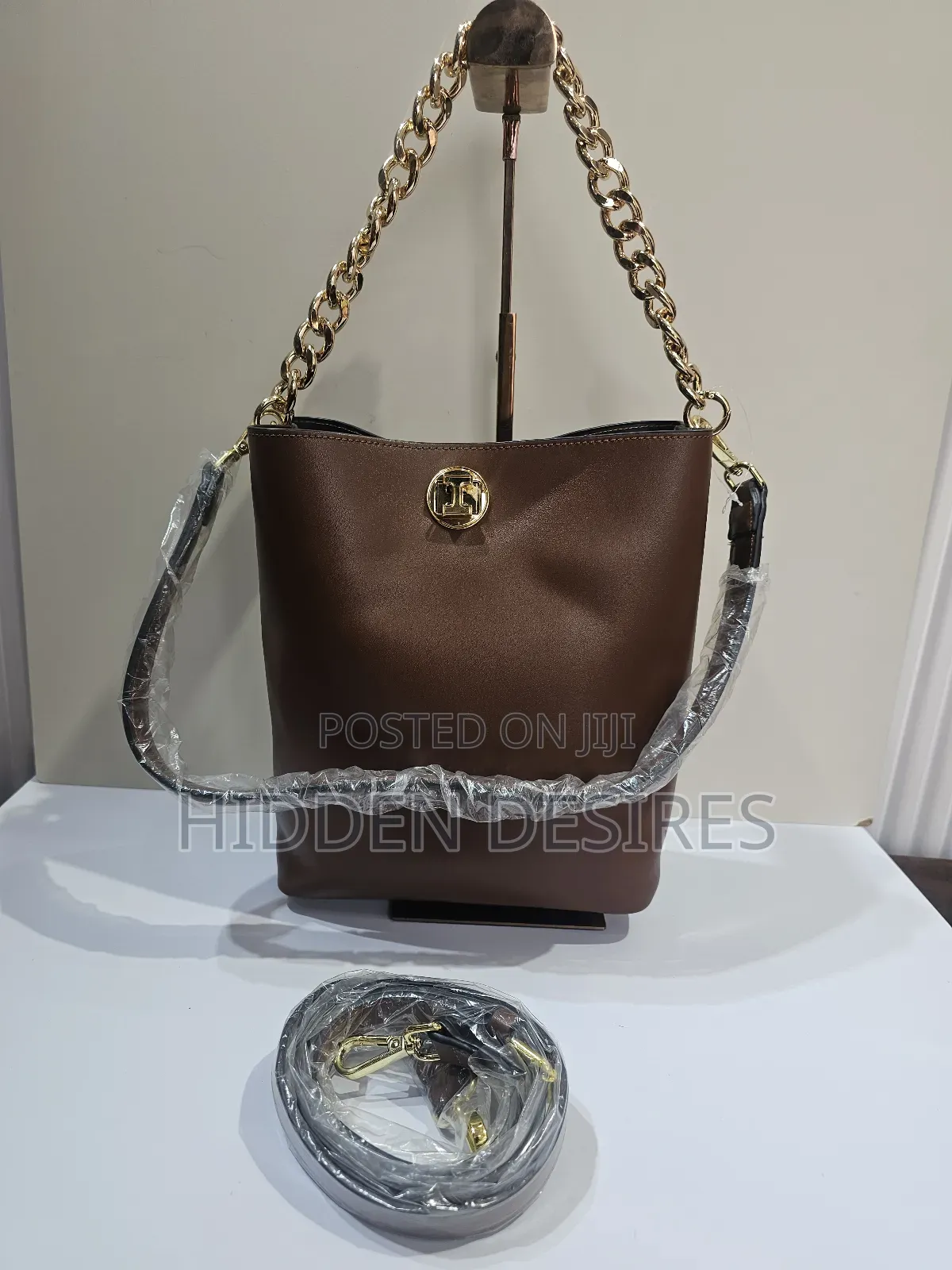 H Buckle, 3 Detachable Strap Bag- Brown
