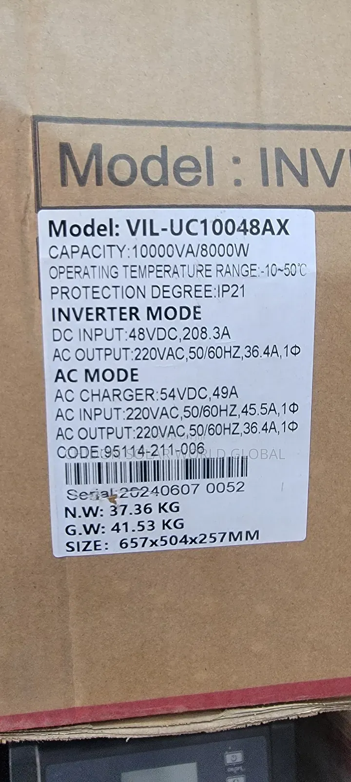 10kva Vil-Lucas Non Hybrid Inverter