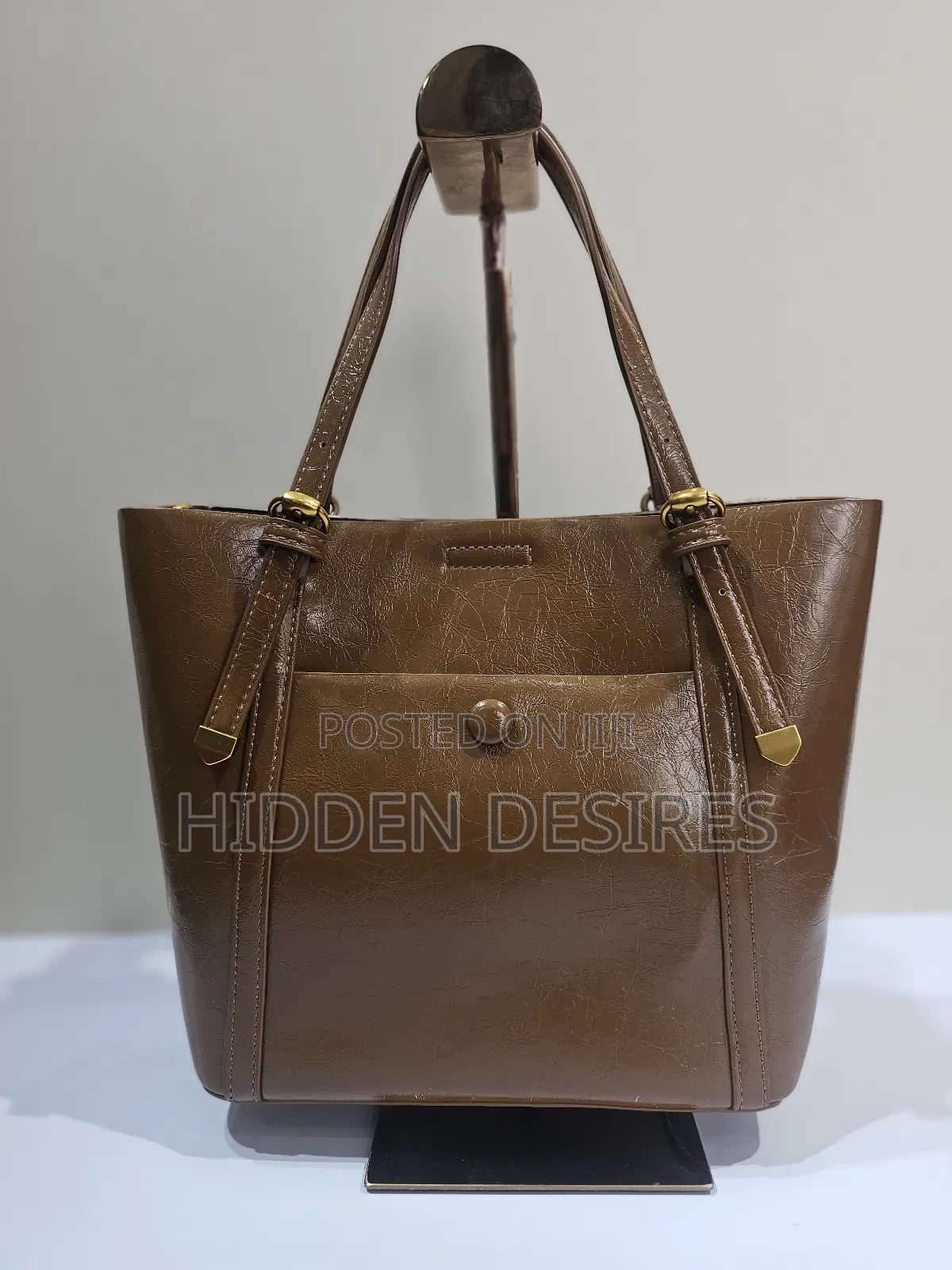 Cute Crinkled Leather Shoulder Bag- Tan