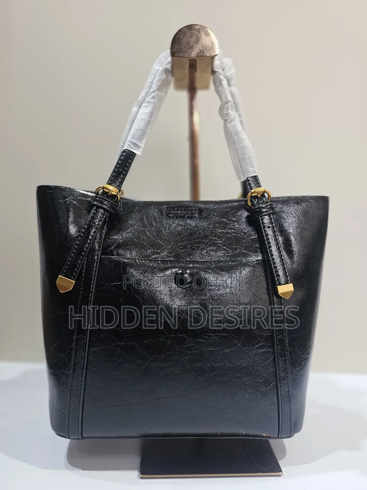 Cute Crinkled Leather Shoulder Bag- Black