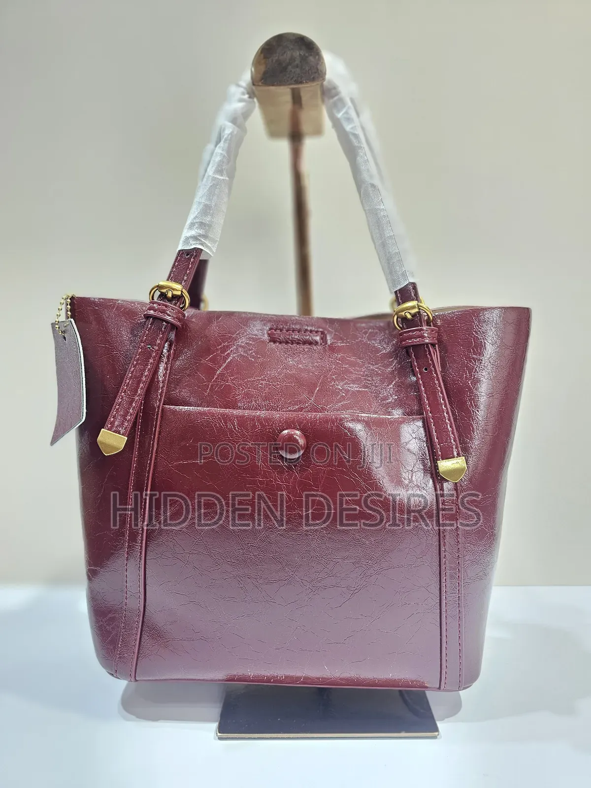 Cute Crinkled Leather Shoulder Bag- Wine