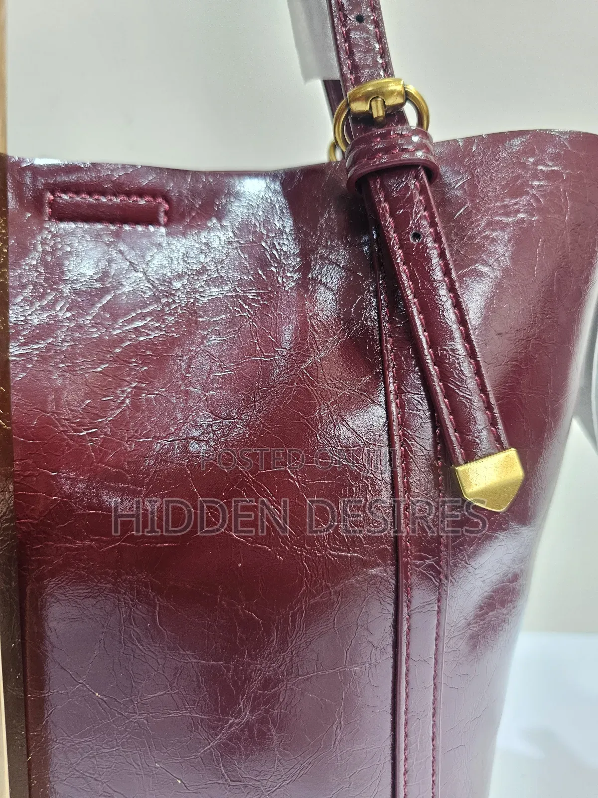 Cute Crinkled Leather Shoulder Bag- Wine