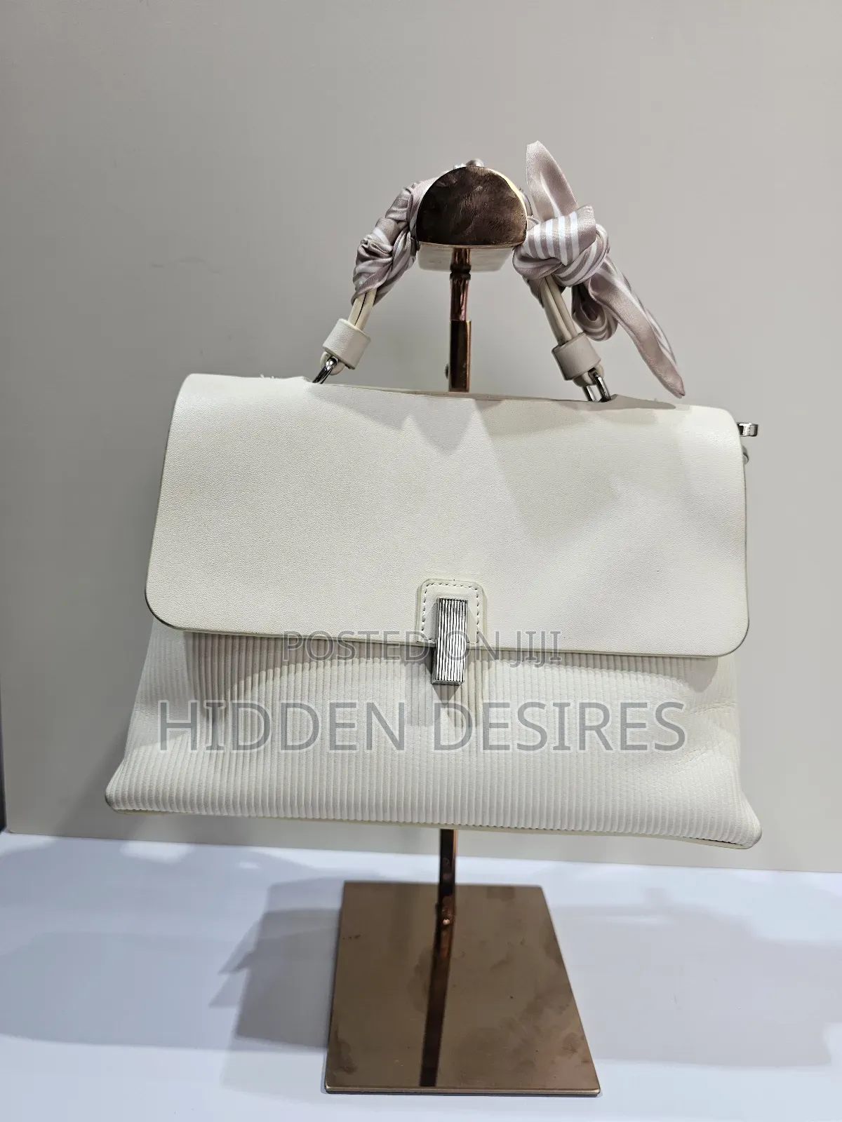 Off White Top Handle Bag With Scarf Detail
