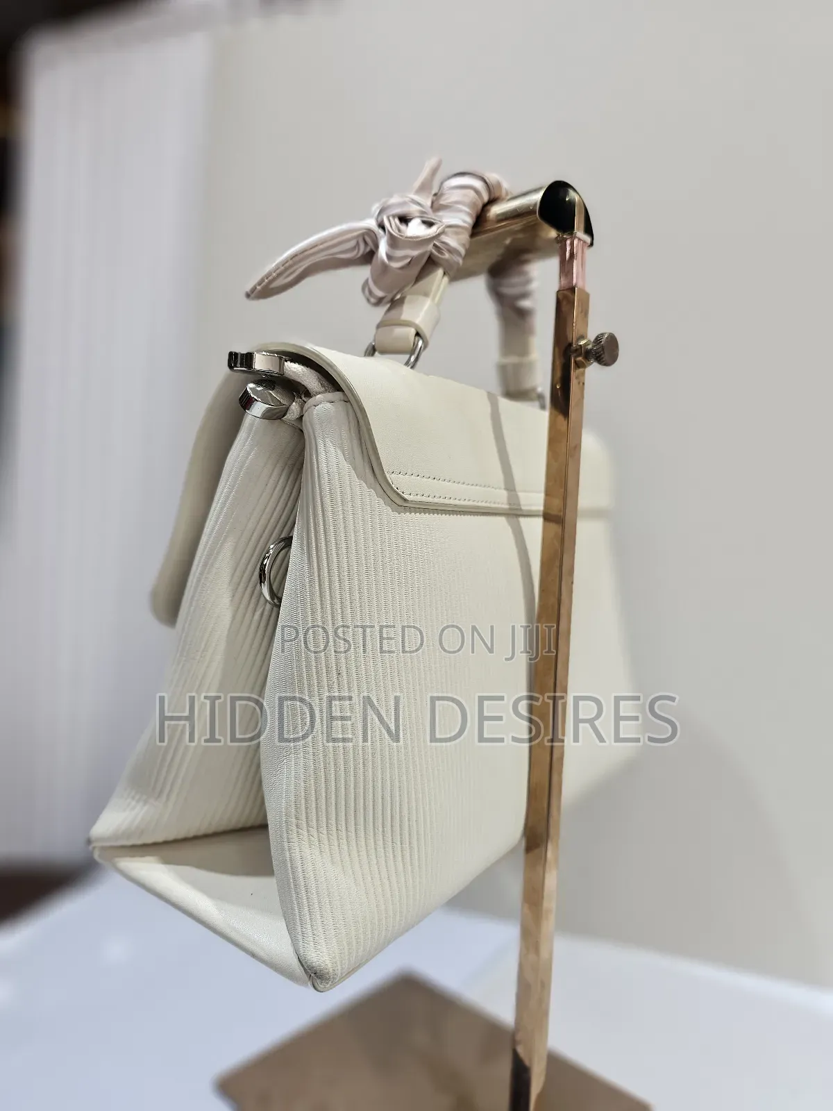 Off White Top Handle Bag With Scarf Detail
