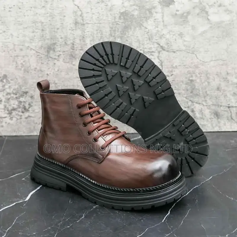 Luxury Men’S Brown Leather Shoes With Thick Sole- Fully Boxed
