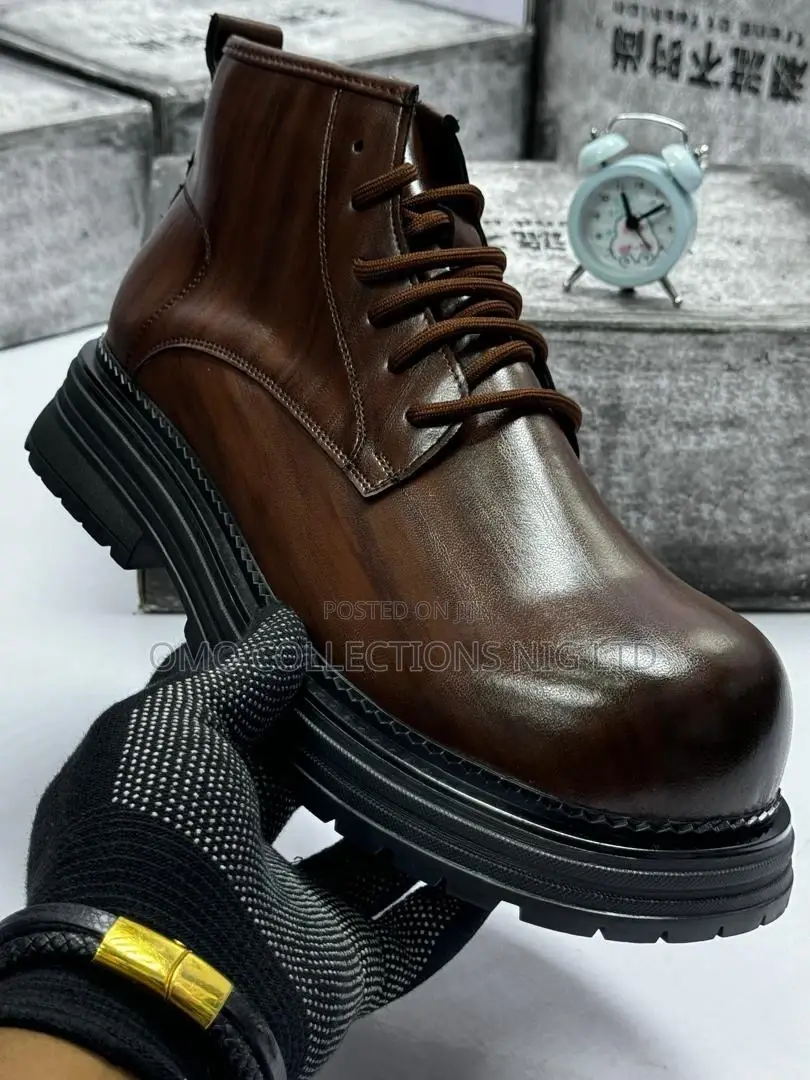 Luxury Men’S Brown Leather Shoes With Thick Sole- Fully Boxed
