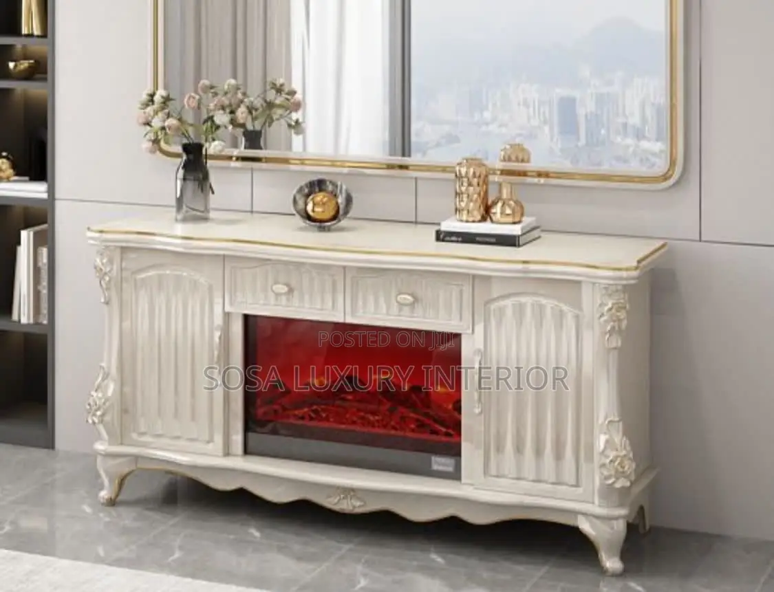 Brand New Luxury Marble Tv Console With Fireplace
