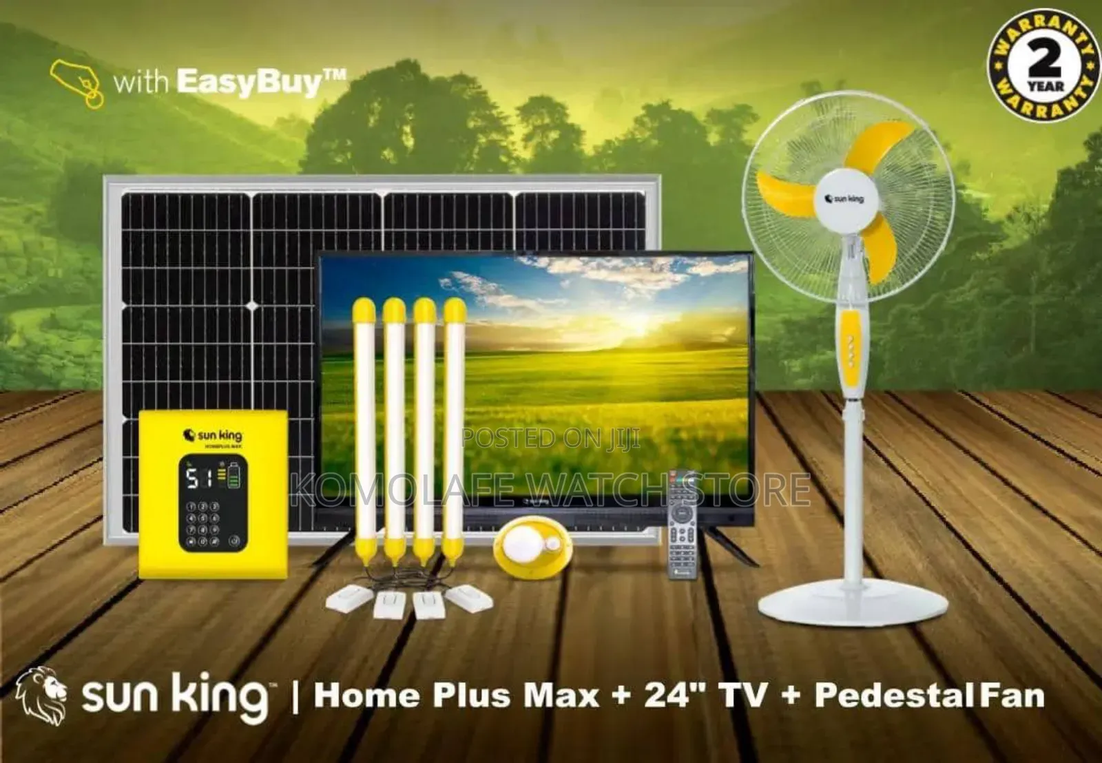 Sunking Solar 24" Inches Tv With Homeplus Max and Pedestal Fan