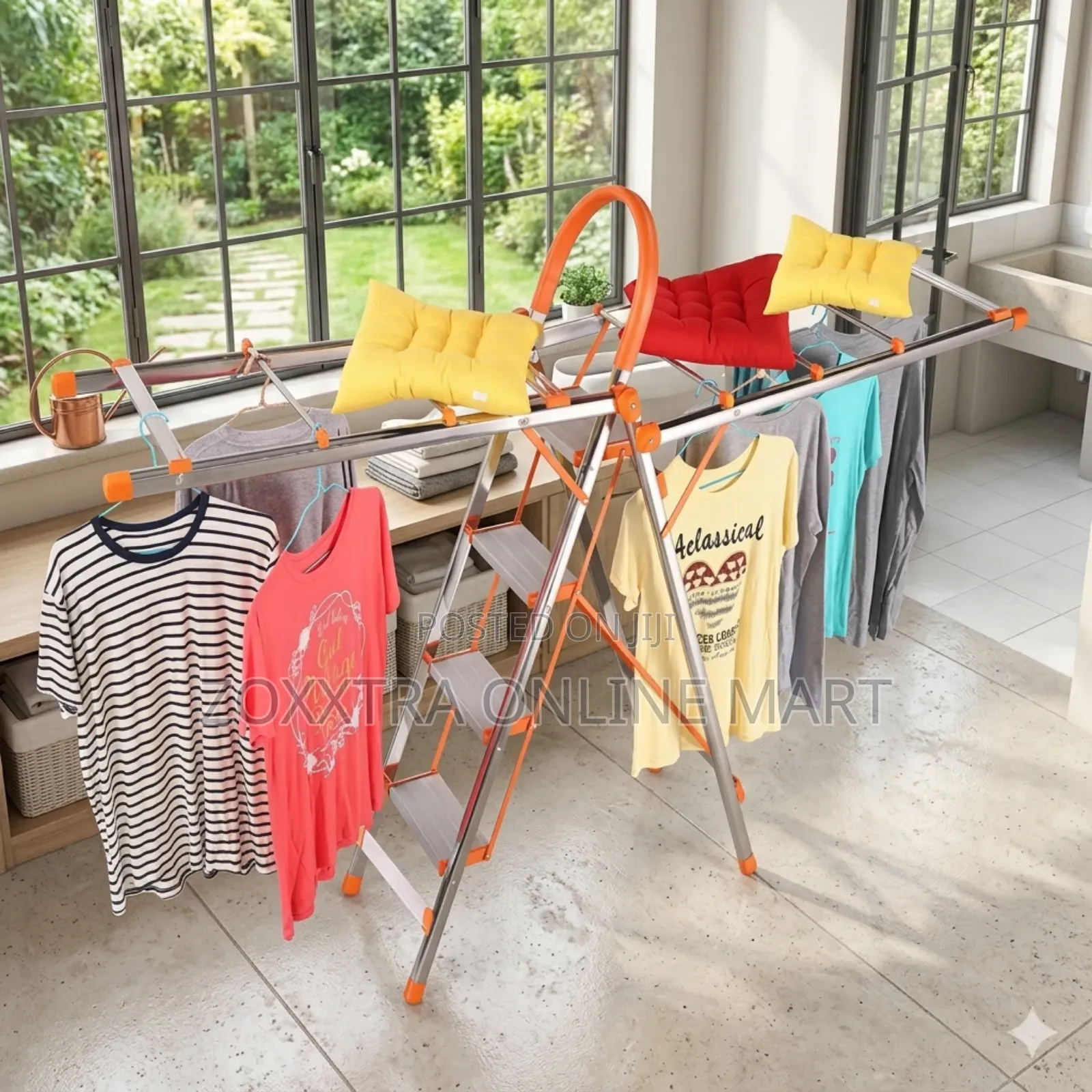 Multifunctional Stainless Steel Ladder and Clothes Hanger