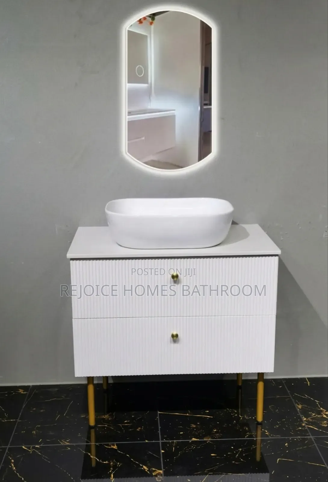 Modern Luxury White Fluted Bathroom Vanity Cabinet With Led Mirror