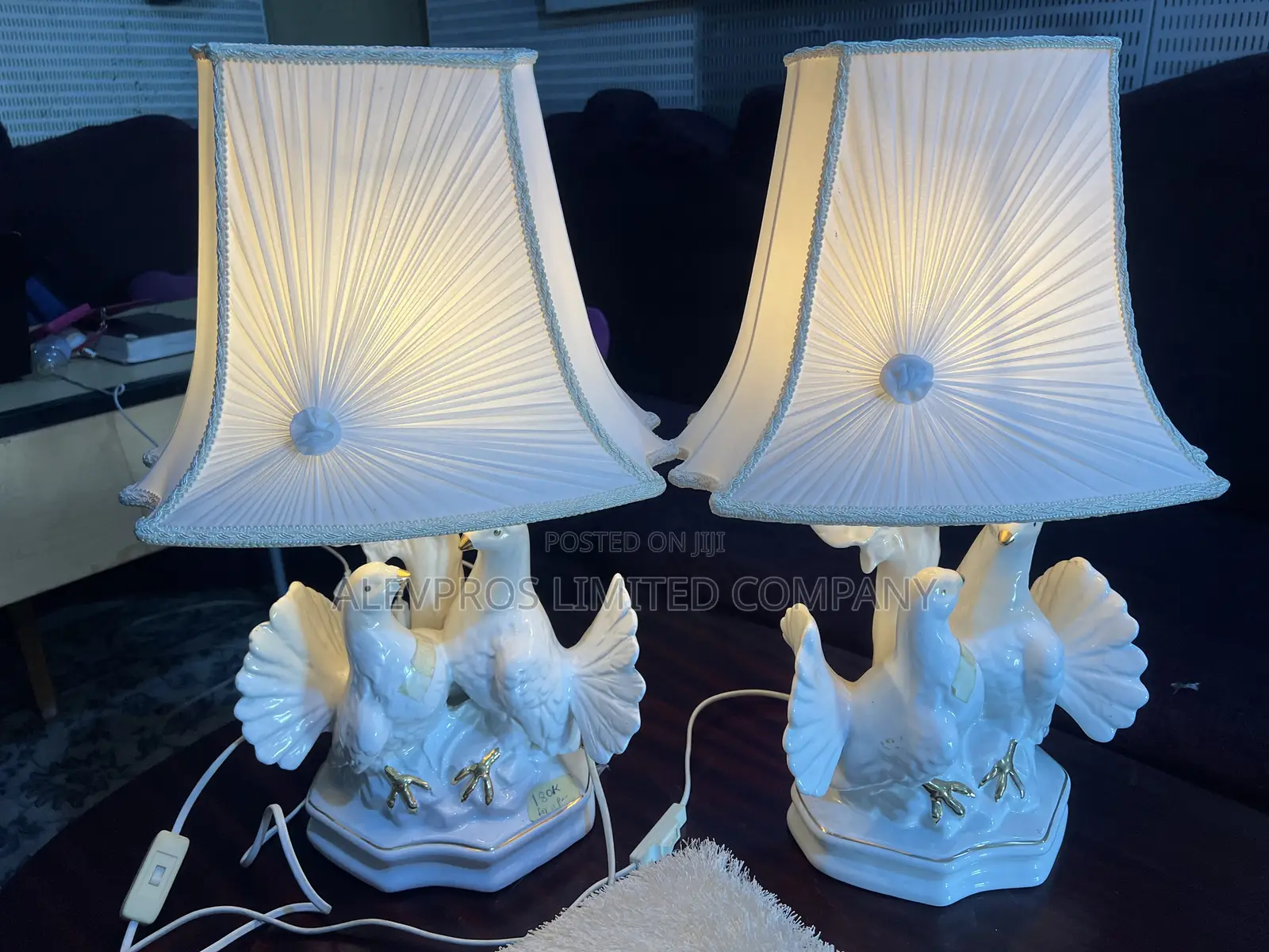 Foreign Used Pair of Ikea Bedside Dove Lamps