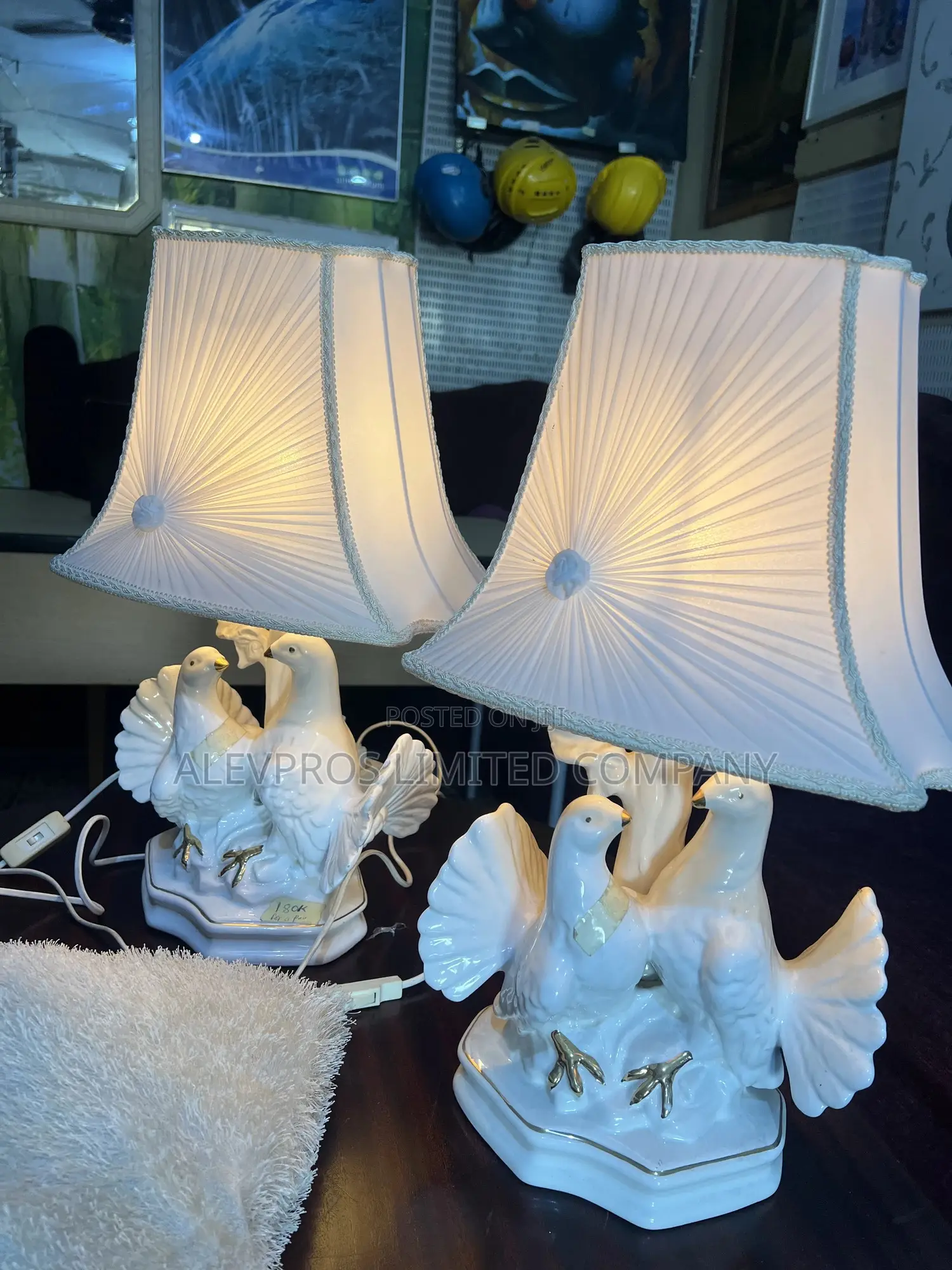Foreign Used Pair of Ikea Bedside Dove Lamps